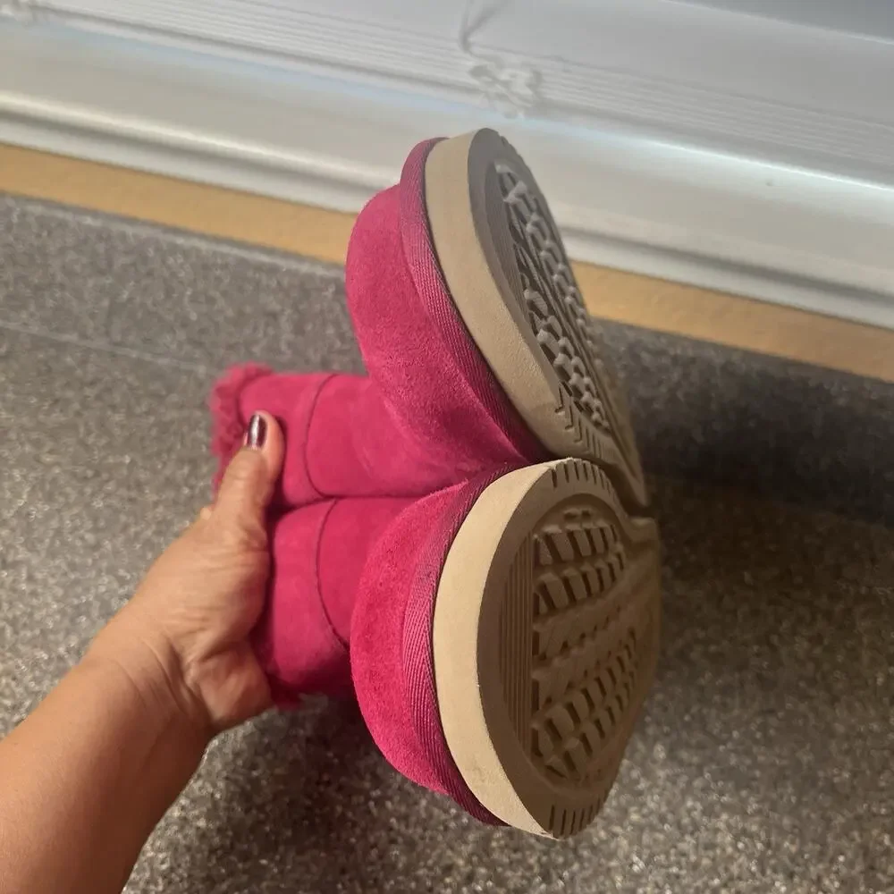 Koolaburra By Ugg Fuchsia Mini Ankle Boots Womens Size 9 Faux Fur Lining Pull On